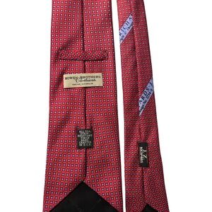 Bowen Brothers Luxury Silk Necktie Red Geometric Print Business Career Men's EUC
